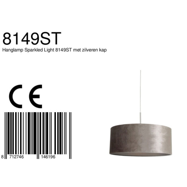 Steinhauer Sparkled Light hanglamp - zilveren velvet kap - kap Ø50 cm - verstelbaar in hoogte - staal - Image 6
