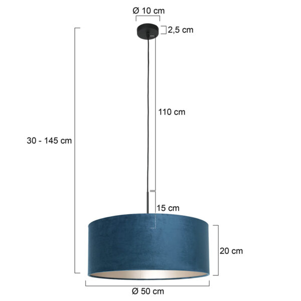Steinhauer Sparkled Light hanglamp - in hoogte verstelbaar - 40 tot 220 cm hoog - Ø50 cm - zwart met blauwe kap - Image 5