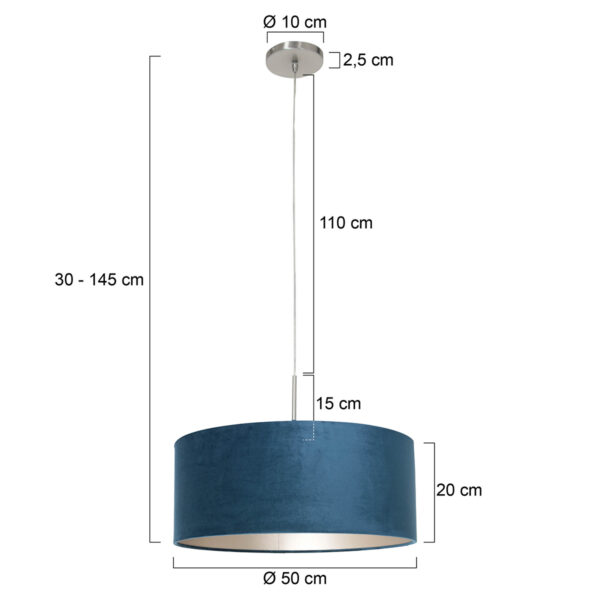 Steinhauer Sparkled Light hanglamp - in hoogte verstelbaar - 40 tot 220 cm hoog - Ø50 cm - staal met blauwe kap - Image 5