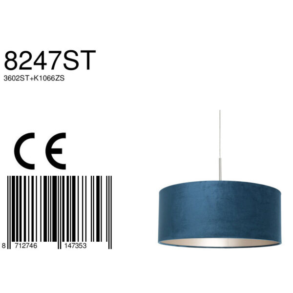 Steinhauer Sparkled Light hanglamp - in hoogte verstelbaar - 40 tot 220 cm hoog - Ø50 cm - staal met blauwe kap - Image 6