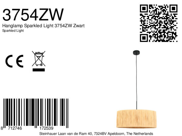 Steinhauer Sparkled light hanglamp – ø 50 cm – In hoogte verstelbaar – E27 (grote fitting) – naturel en zwart - Image 7