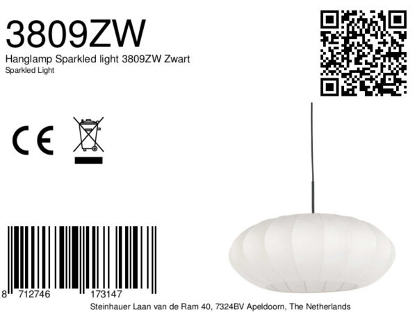 Steinhauer Sparkled light hanglamp – ø 60 cm – In hoogte verstelbaar – E27 (grote fitting) – wit en zwart - Image 6