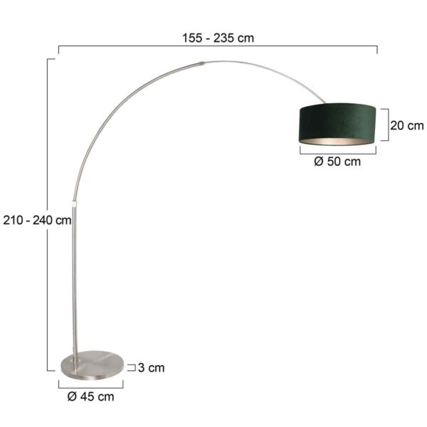 Steinhauer Sparkled vloerlamp - booglamp - 230 cm hoog - verstelbaar - staal met groen lampenkap - Image 5