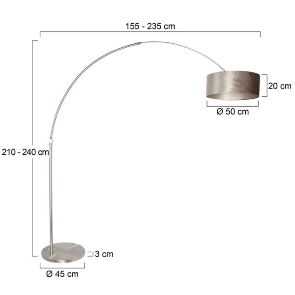Steinhauer Sparkled vloerlamp - booglamp - 230 cm hoog - verstelbaar - staal met zilveren lampenkap - Image 5