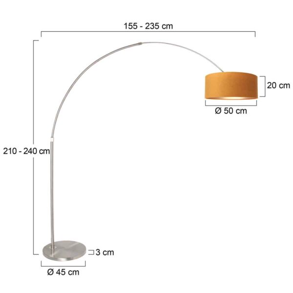 Steinhauer Sparkled vloerlamp - booglamp - 230 cm hoog - verstelbaar - staal met okergele lampenkap - Image 5