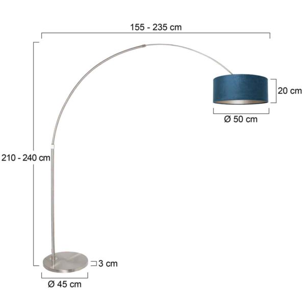 Steinhauer Sparkled Light booglamp - uittrekbaar - 155 tot 215 cm diep - staal met blauwe kap - Image 5