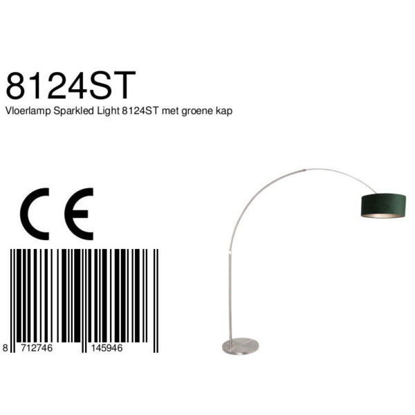 Steinhauer Sparkled vloerlamp - booglamp - 230 cm hoog - verstelbaar - staal met groen lampenkap - Image 6