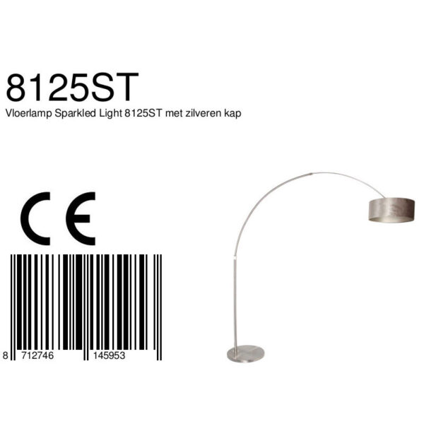 Steinhauer Sparkled vloerlamp - booglamp - 230 cm hoog - verstelbaar - staal met zilveren lampenkap - Image 6