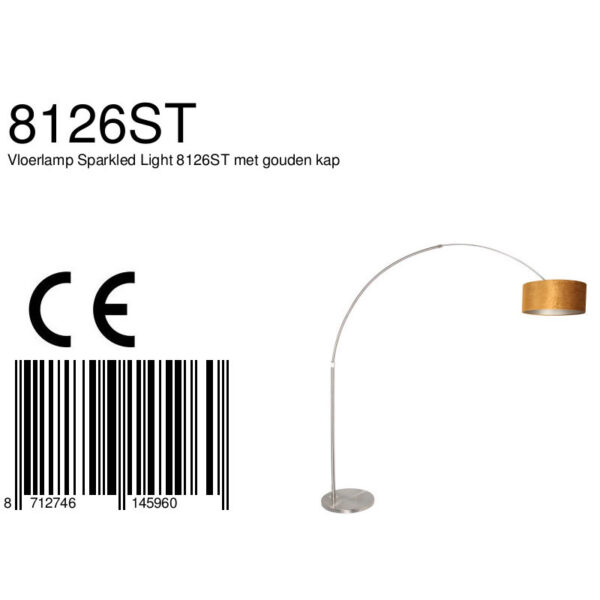 Steinhauer Sparkled vloerlamp - booglamp - 230 cm hoog - verstelbaar - staal met okergele lampenkap - Image 6