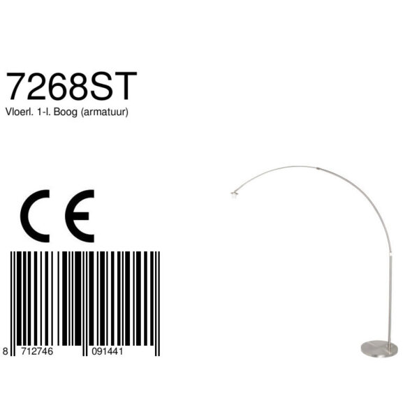 Steinhauer Gramineus Booglamp - zonder kap - verstelbaar - 230 cm hoog - staal - Image 8