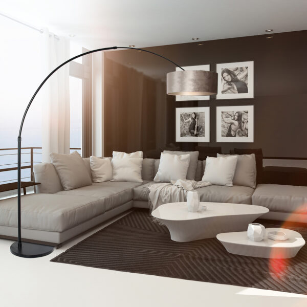 Steinhauer Sparkled vloerlamp - booglamp - 230 cm hoog - verstelbaar - zwart met zilveren lampenkap - Image 2