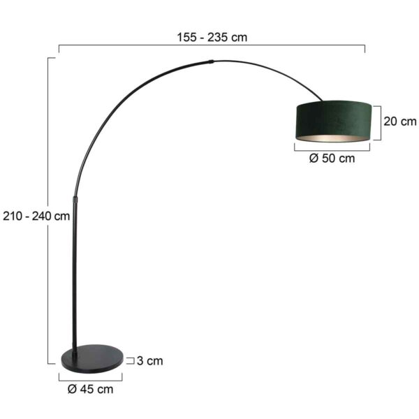 Steinhauer Sparkled vloerlamp - booglamp - 230 cm hoog - verstelbaar - zwart met groene lampenkap - Image 5