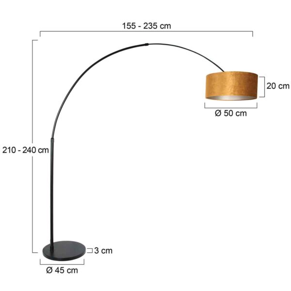 Steinhauer Sparkled vloerlamp - booglamp - 230 cm hoog - verstelbaar - zwart met okergele lampenkap - Image 5