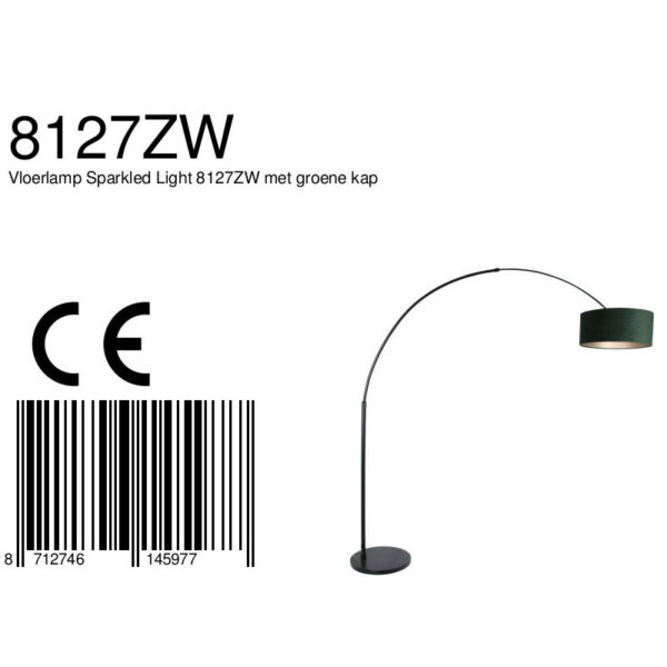 Steinhauer Sparkled vloerlamp - booglamp - 230 cm hoog - verstelbaar - zwart met groene lampenkap - Image 6
