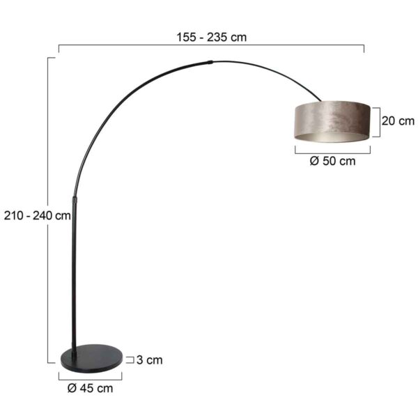 Steinhauer Sparkled vloerlamp - booglamp - 230 cm hoog - verstelbaar - zwart met zilveren lampenkap - Image 6