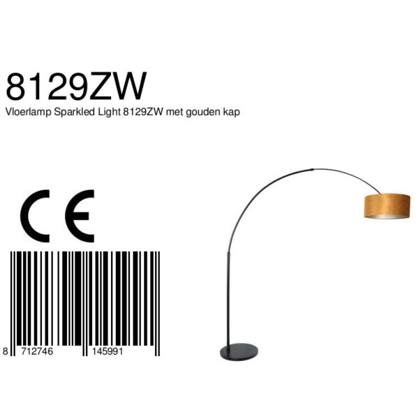Steinhauer Sparkled vloerlamp - booglamp - 230 cm hoog - verstelbaar - zwart met okergele lampenkap - Image 6
