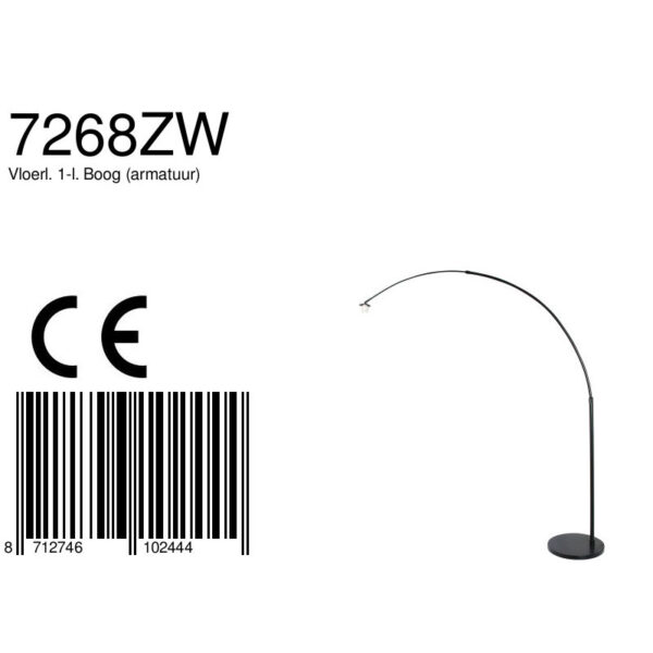Steinhauer Gramineus Booglamp - zonder kap - verstelbaar - 230 cm hoog - zwart - Image 7