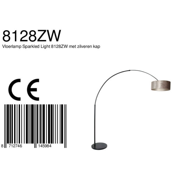 Steinhauer Sparkled vloerlamp - booglamp - 230 cm hoog - verstelbaar - zwart met zilveren lampenkap - Image 7