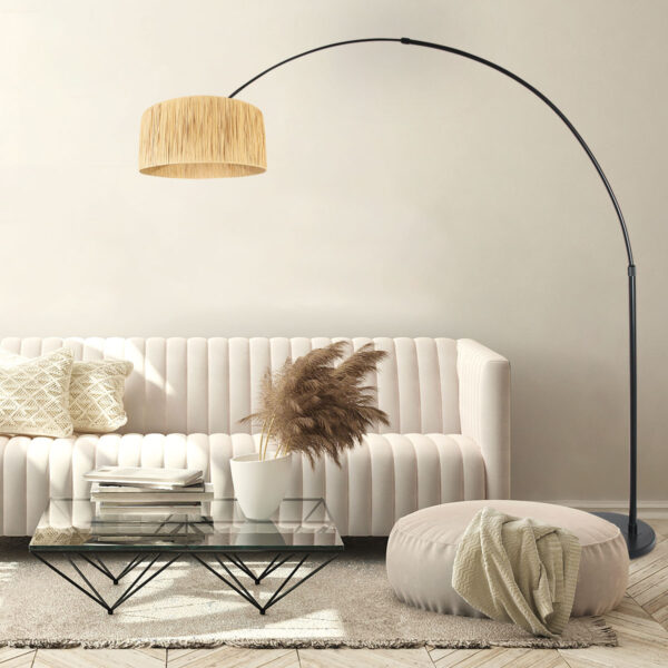 Steinhauer Sparkled light vloerlamp – ø 50 cm – In hoogte verstelbaar – E27 (grote fitting) – naturel en zwart - Image 2