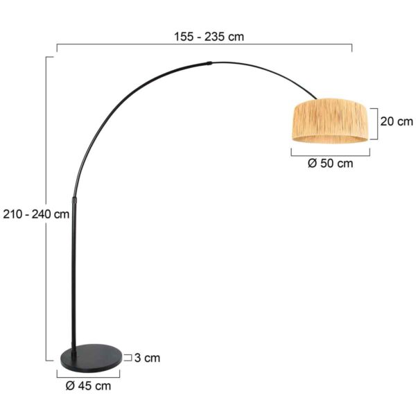 Steinhauer Sparkled light vloerlamp – ø 50 cm – In hoogte verstelbaar – E27 (grote fitting) – naturel en zwart - Image 6