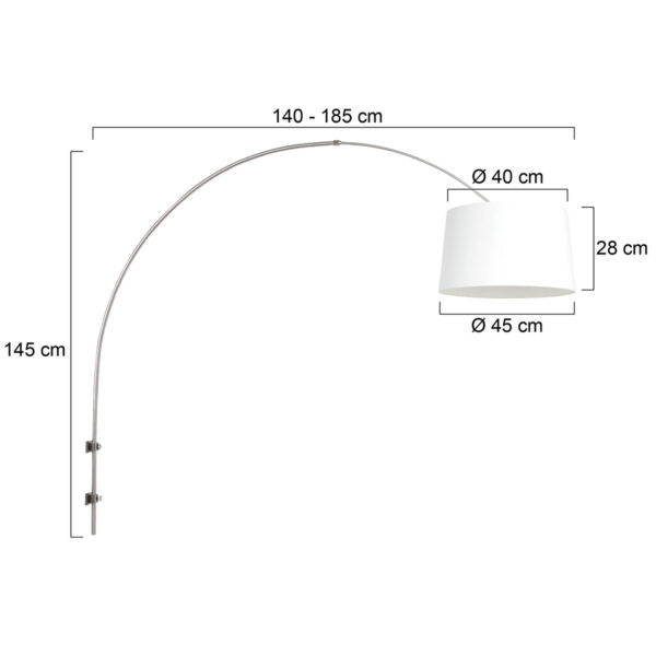 Steinhauer Sparkled Light wandlamp - booglamp - 140 tot 185 cm breed - staal met grof linnen witte lampenkap - Image 5