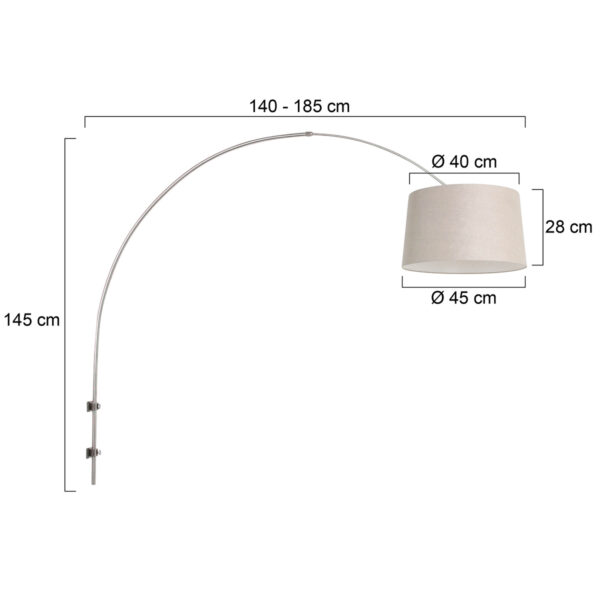 Steinhauer Sparkled Light wandlamp - booglamp - 140 tot 185 cm breed - staal met beige lampenkap - Image 5