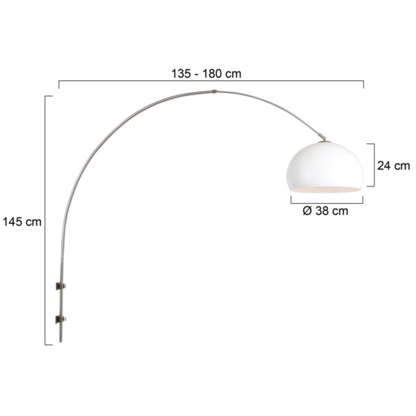Steinhauer Sparkled Light wandlamp - booglamp - 140 tot 185 cm breed - staal met witte kunststof bol - Image 5