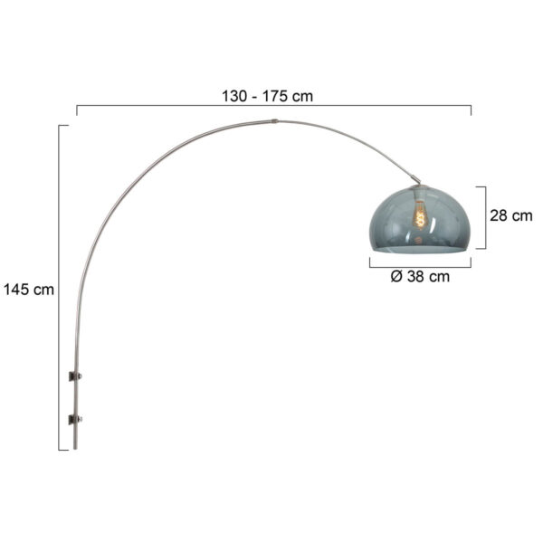 Steinhauer Sparkled Light wandlamp - booglamp - 140 tot 185 cm breed - staal met donker transparante bol - Afbeelding 5