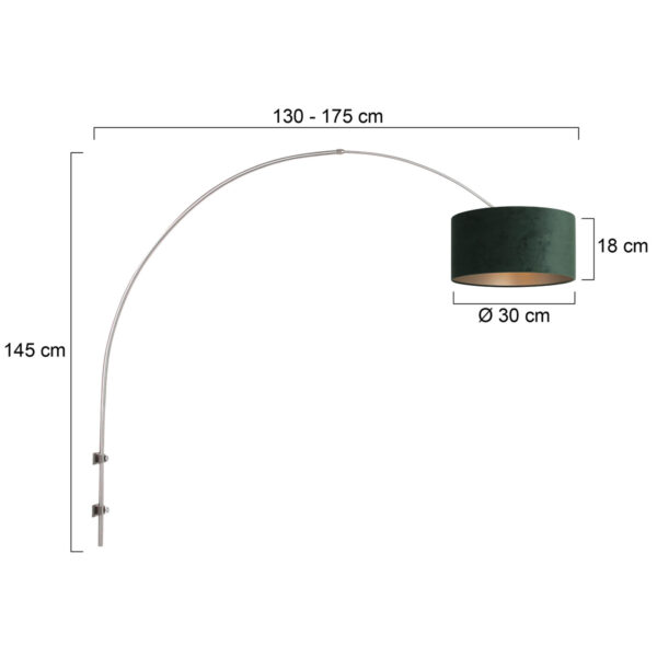 Steinhauer Sparkled Light wandlamp - boog - kap ⌀40 cm - draai- en uittrekbaar - staal met groen - Image 5