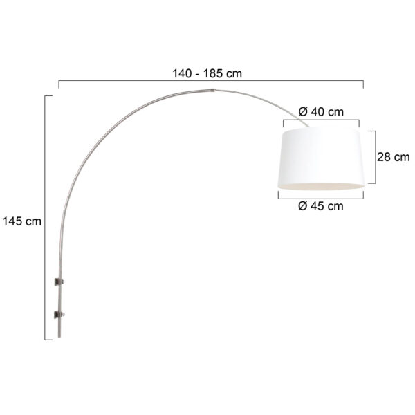 Steinhauer Sparkled Light wandlamp - booglamp - 140 tot 185 cm breed - staal met gladde witte lampenkap - Image 5