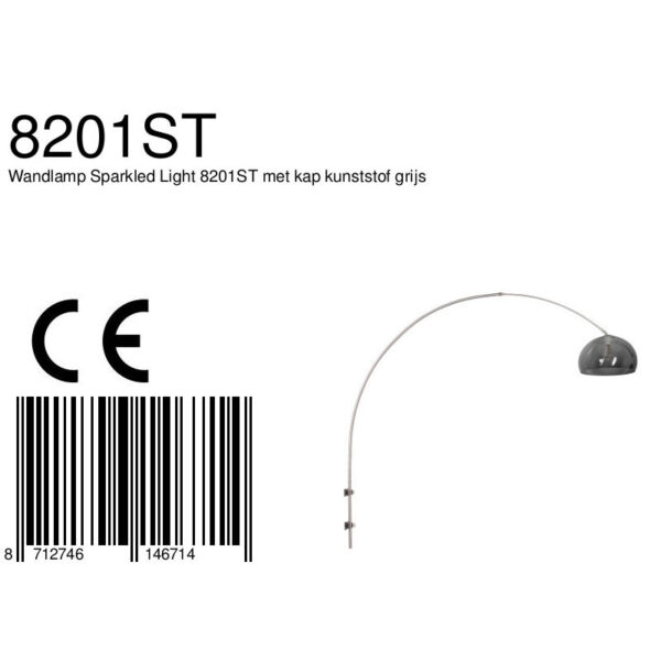 Steinhauer Sparkled Light wandlamp - booglamp - 140 tot 185 cm breed - staal met donker transparante bol - Afbeelding 6