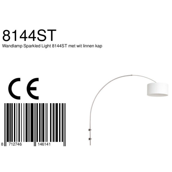 Steinhauer Sparkled Light wandlamp - boog - kap ⌀40 cm - draai- en uittrekbaar - staal met wit linnen - Image 6