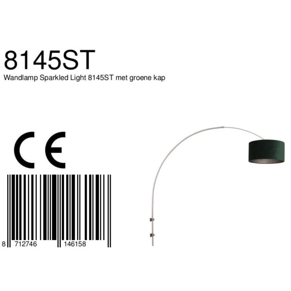 Steinhauer Sparkled Light wandlamp - boog - kap ⌀40 cm - draai- en uittrekbaar - staal met groen - Image 6