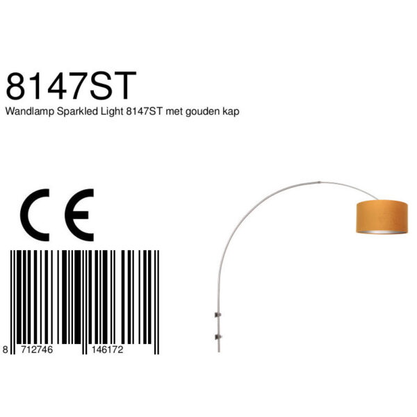 Steinhauer Sparkled Light wandlamp - boog - kap ⌀40 cm - draai- en uittrekbaar - staal met okergeel - Image 6
