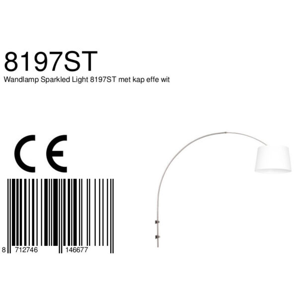 Steinhauer Sparkled Light wandlamp - booglamp - 140 tot 185 cm breed - staal met gladde witte lampenkap - Image 6