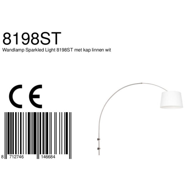 Steinhauer Sparkled Light wandlamp - booglamp - 140 tot 185 cm breed - staal met grof linnen witte lampenkap - Image 6