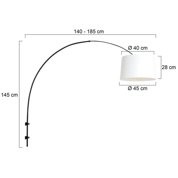 Steinhauer Sparkled Light wandlamp - boog - kap ⌀45 cm taps - draai- en uittrekbaar - zwart met wit - Image 5