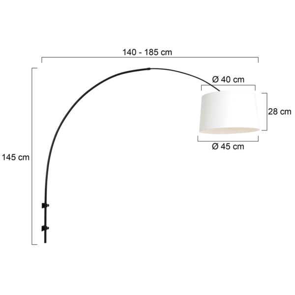 Steinhauer Sparkled Light wandlamp - boog - kap ⌀45 cm taps - draai- en uittrekbaar - zwart met wit linnen - Afbeelding 5