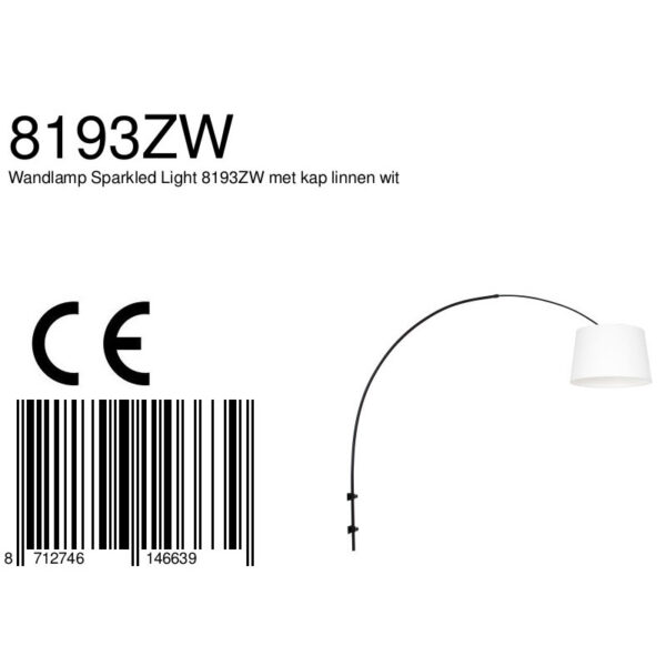 Steinhauer Sparkled Light wandlamp - boog - kap ⌀45 cm taps - draai- en uittrekbaar - zwart met wit linnen - Afbeelding 6