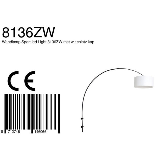 Steinhauer Sparkled Light wandlamp - boog - kap ⌀40 cm - draai- en uittrekbaar - zwart met wit - Image 6