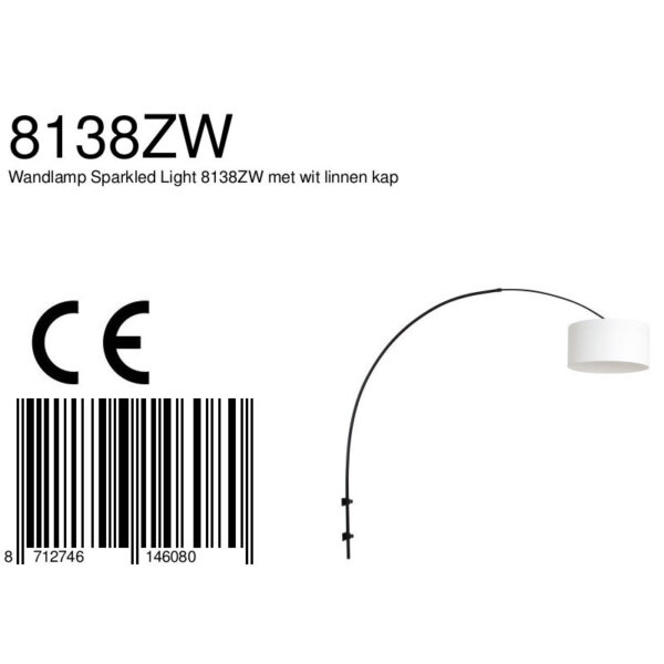 Steinhauer Sparkled Light wandlamp - boog - kap ⌀40 cm - draai- en uittrekbaar - zwart met wit linnen - Image 6
