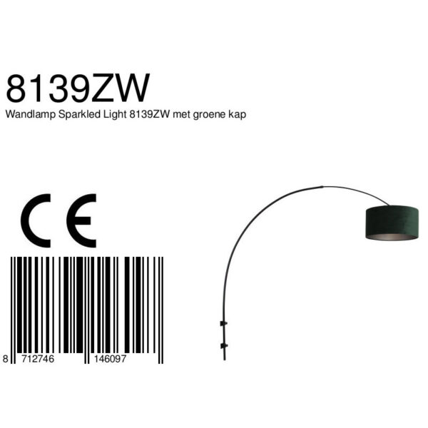 Steinhauer Sparkled Light wandlamp - boog - kap ⌀40 cm - draai- en uittrekbaar - zwart met groen - Afbeelding 6