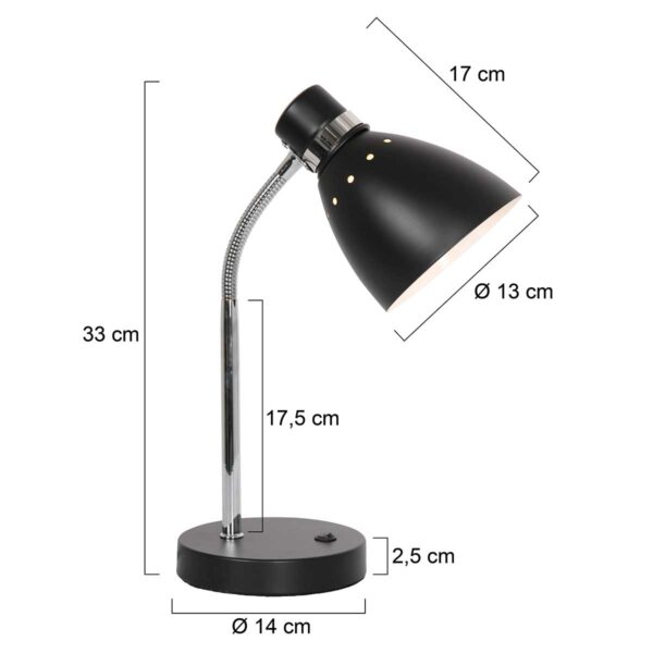 Steinhauer Spring tafellamp – ø 13 cm – Draai- en/of kantelbaar – E27 (grote fitting) – zwart - Image 6
