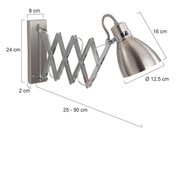 Steinhauer Spring schaarlamp wand - 27 - 90 cm uittrekbaar - draaidimmer - staalkleurig - Image 6