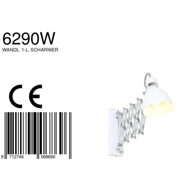 Steinhauer Spring schaarlamp wand - 27 - 90 cm uittrekbaar - draaidimmer - wit - Image 8