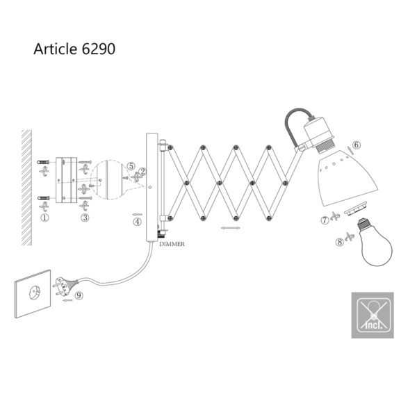Steinhauer Spring schaarlamp wand - 27 - 90 cm uittrekbaar - draaidimmer - wit - Image 9