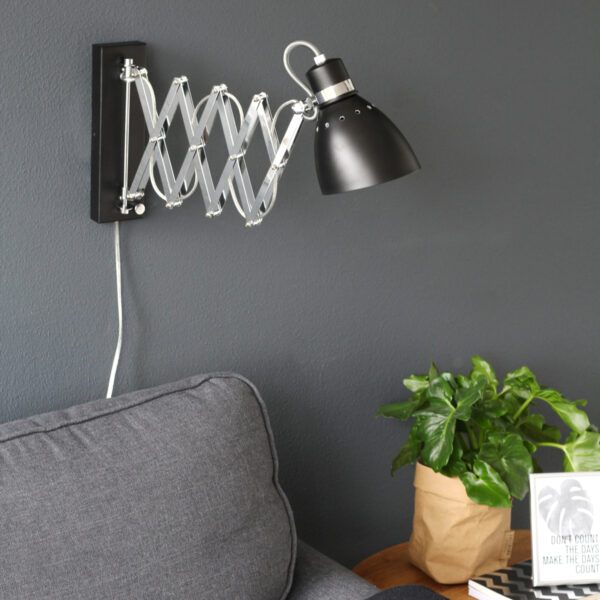 Steinhauer Spring schaarlamp wand - 27 - 90 cm uittrekbaar - draaidimmer - zwart - Image 2