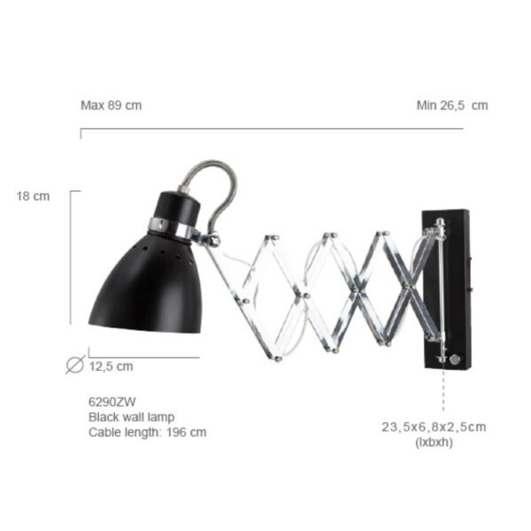 Steinhauer Spring schaarlamp wand - 27 - 90 cm uittrekbaar - draaidimmer - zwart - Image 6