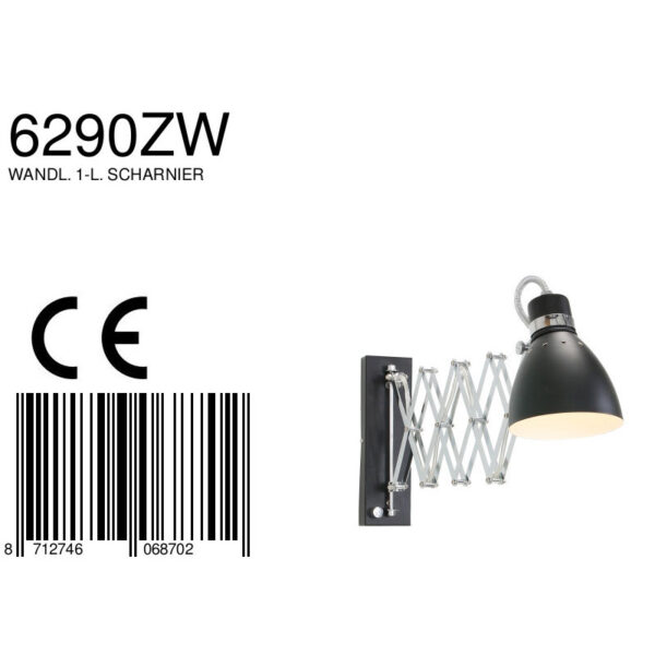 Steinhauer Spring schaarlamp wand - 27 - 90 cm uittrekbaar - draaidimmer - zwart - Image 7