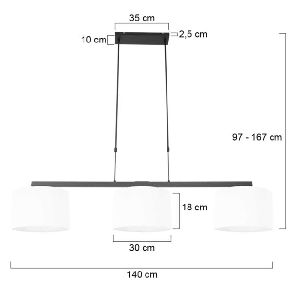 Steinhauer Stang hanglamp – In hoogte verstelbaar – E27 (grote fitting) – wit en zwart - Image 6